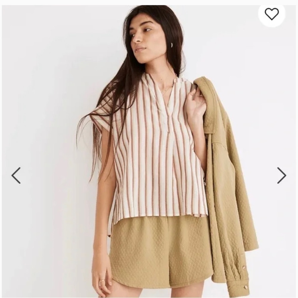 NEW Madewell Crinkle Cotton Lakeline Popover Shirt in Stripe